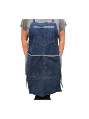 Denim Cross-Back Apron With Multiple Pockets For Cooking Crafting Or Gardening -